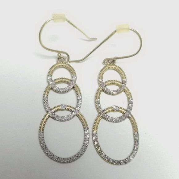 Vintage Sterling Silver and Gold Overlay Dangle Interlocking Hoop Earrings - Picture 7 of 7